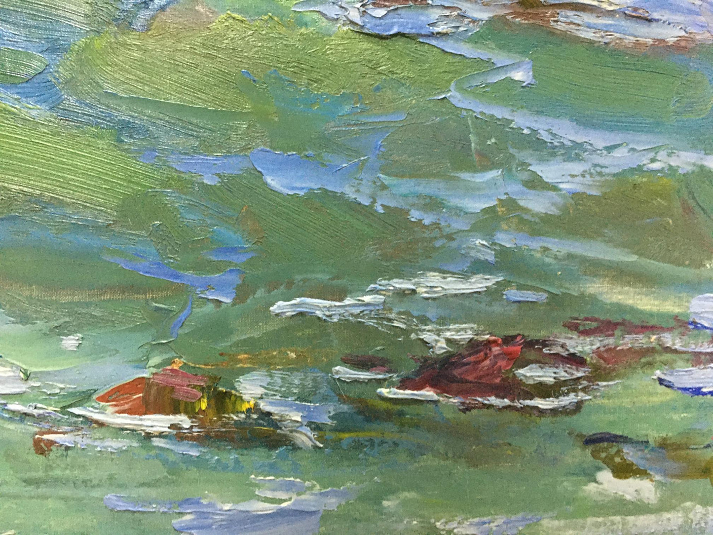 Oil painting Sea by Chegodar Vasily Dmitrievich, textured green blue with red white accents