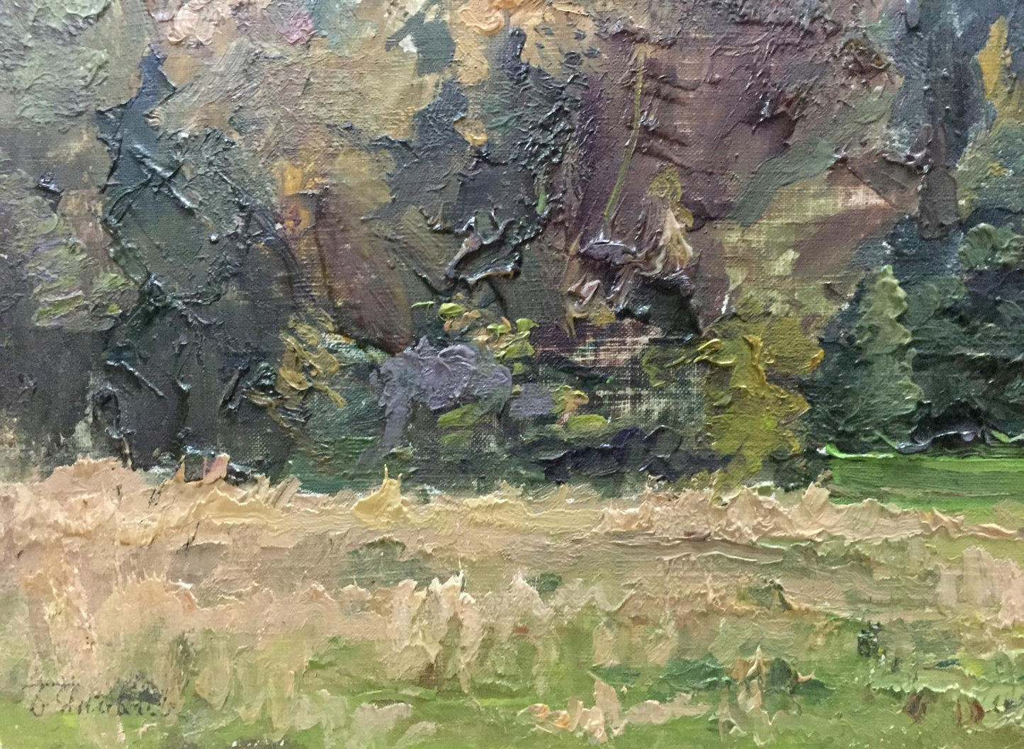 Oil painting Near the forest by Yakovlev B. N. textured landscape