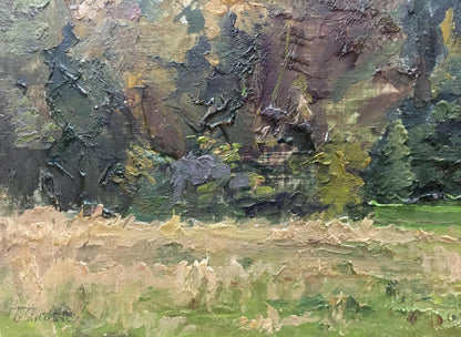 Oil painting Near the forest by Yakovlev B. N. textured landscape