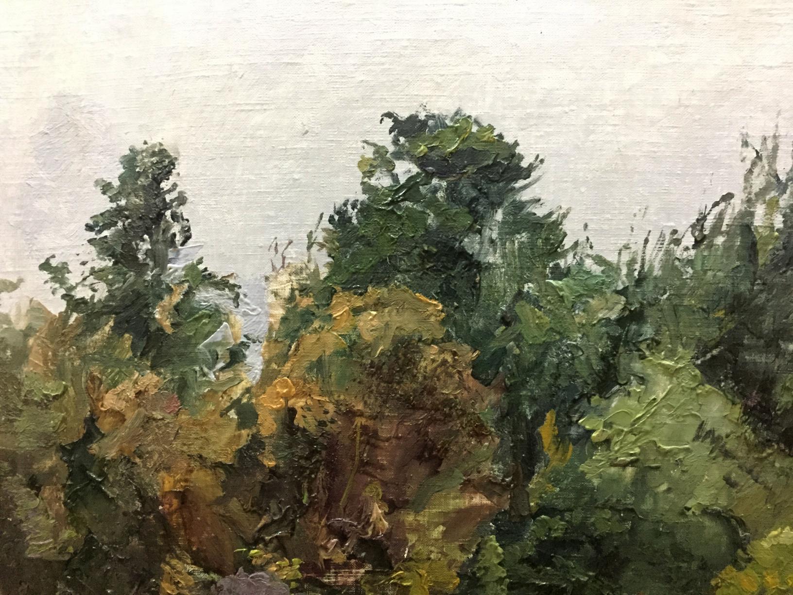 Oil painting Near the forest by Yakovlev B. N. textured forest scene
