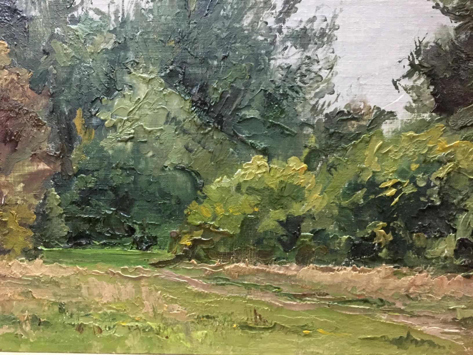 Oil painting Near the forest by Yakovlev B. N., lush green textured landscape