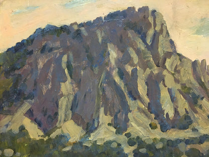 Impressionistic oil painting of rugged sea and mountain by Petr Kolomoitsev