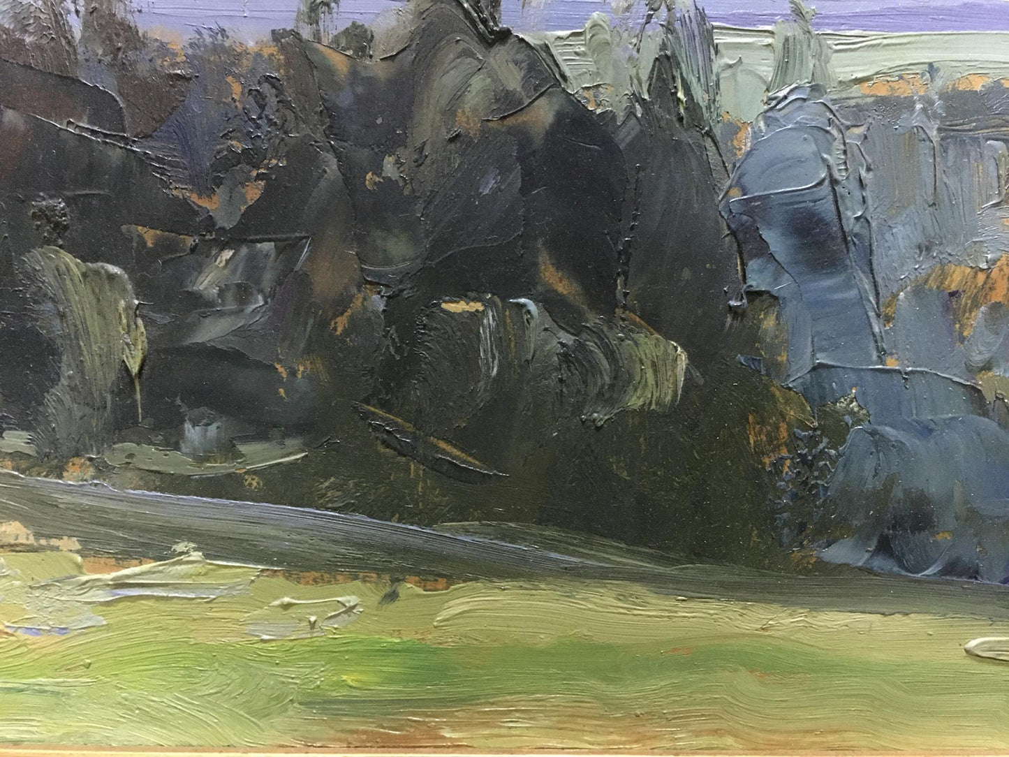 Twilight by Boris Nikolaevich Yakovlev oil painting of rugged dark rocks