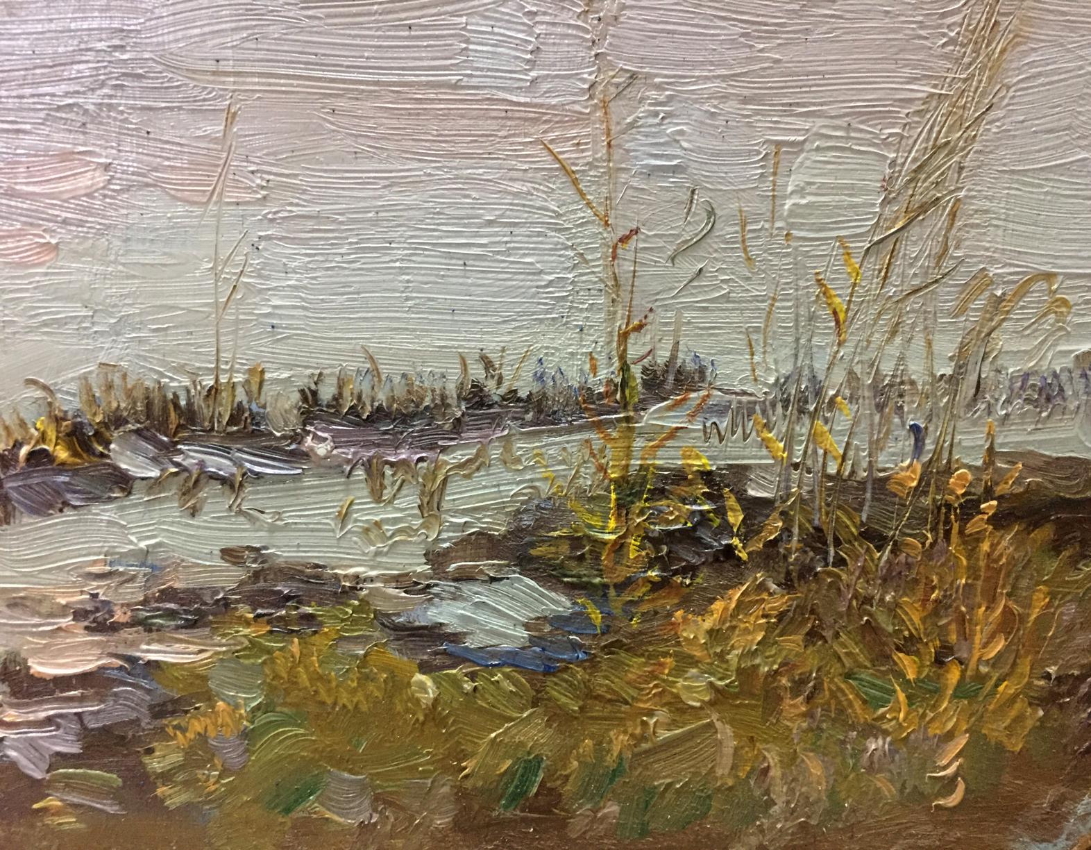 Impasto oil painting by Zhezher Anatoly Mikhailovich: sunrise over marsh reeds