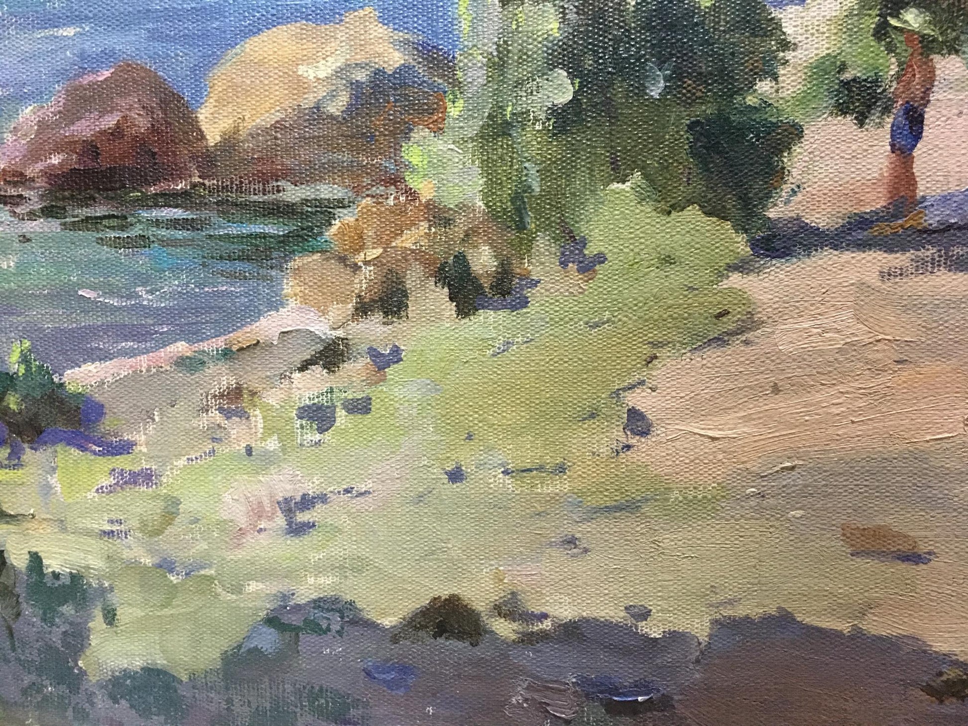 Oil painting of coastal landscape by Manyukov M.N. in vibrant greens and blues