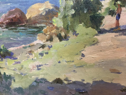 Oil painting of coastal landscape by Manyukov M.N. in vibrant greens and blues