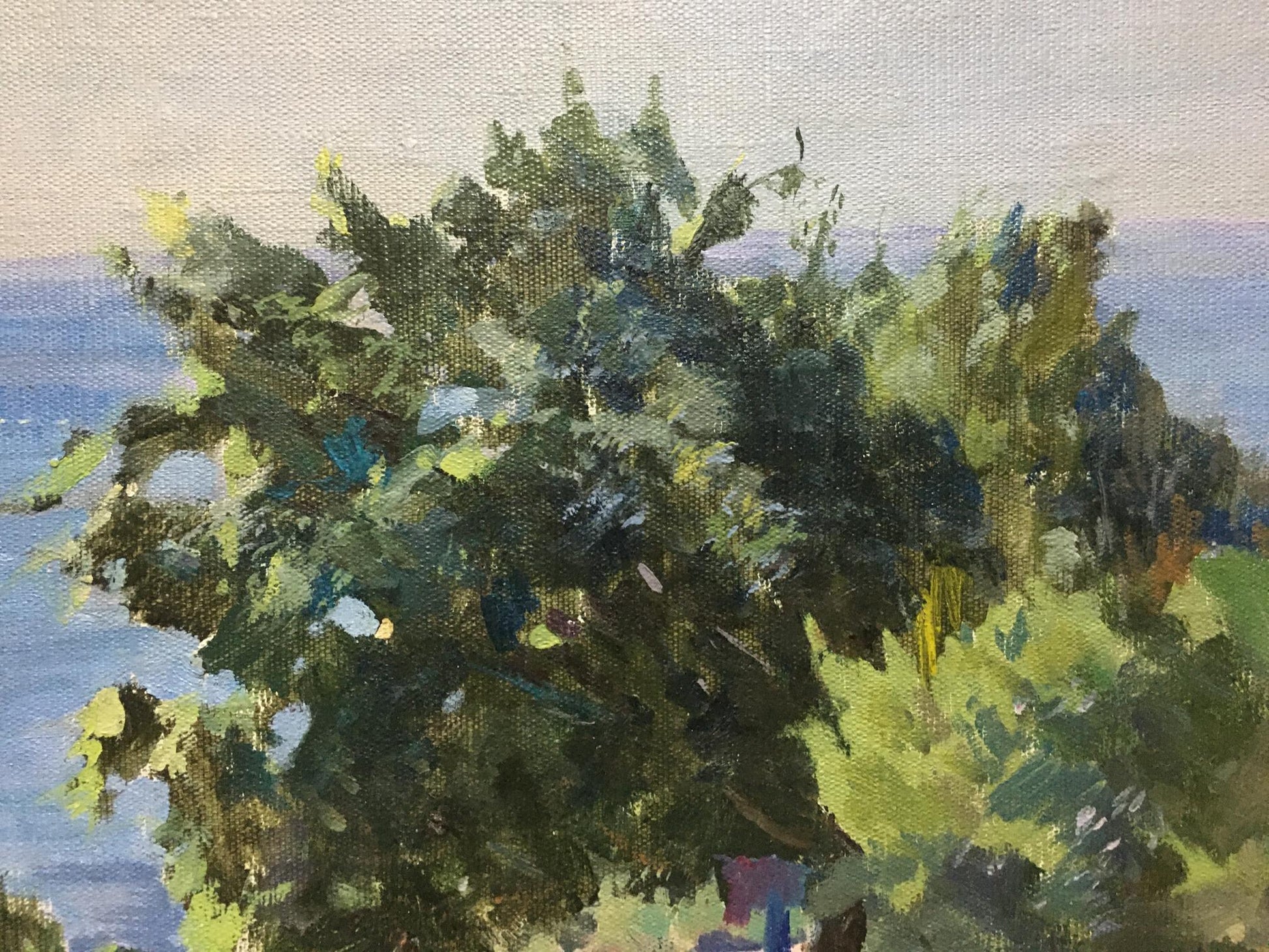 Oil painting of lush green coastal bush by Manyukov M.N