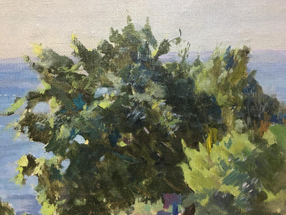 Oil painting of lush green coastal bush by Manyukov M.N