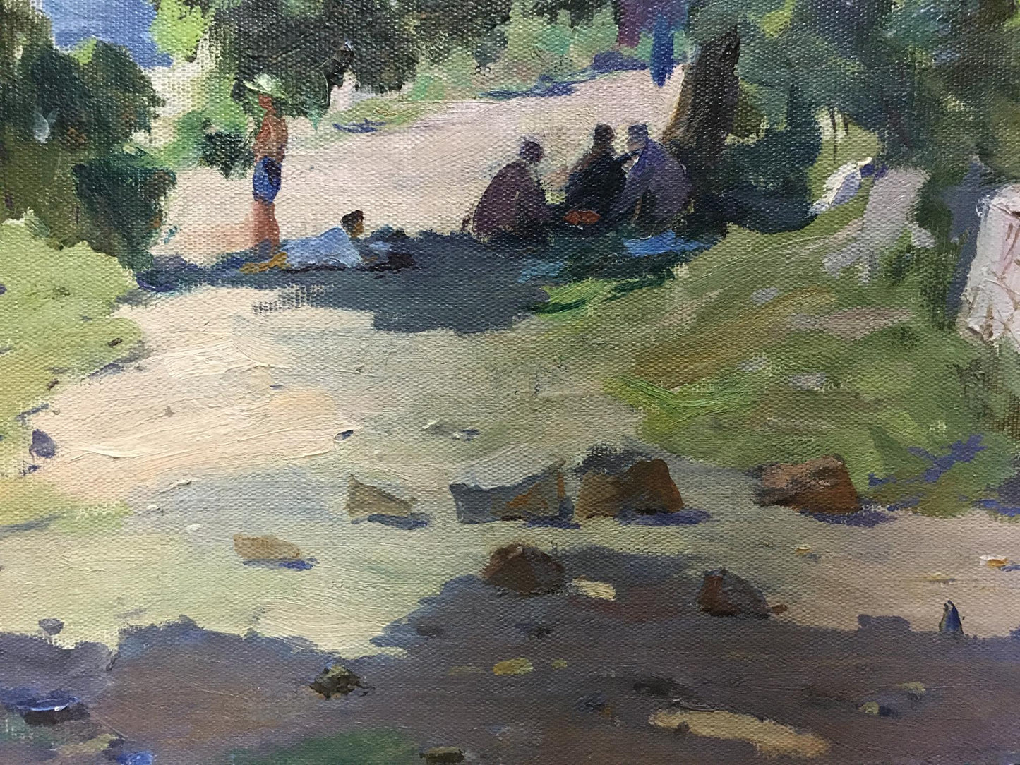 Oil painting landscape near the coast by Manyukov M.N. in green tones