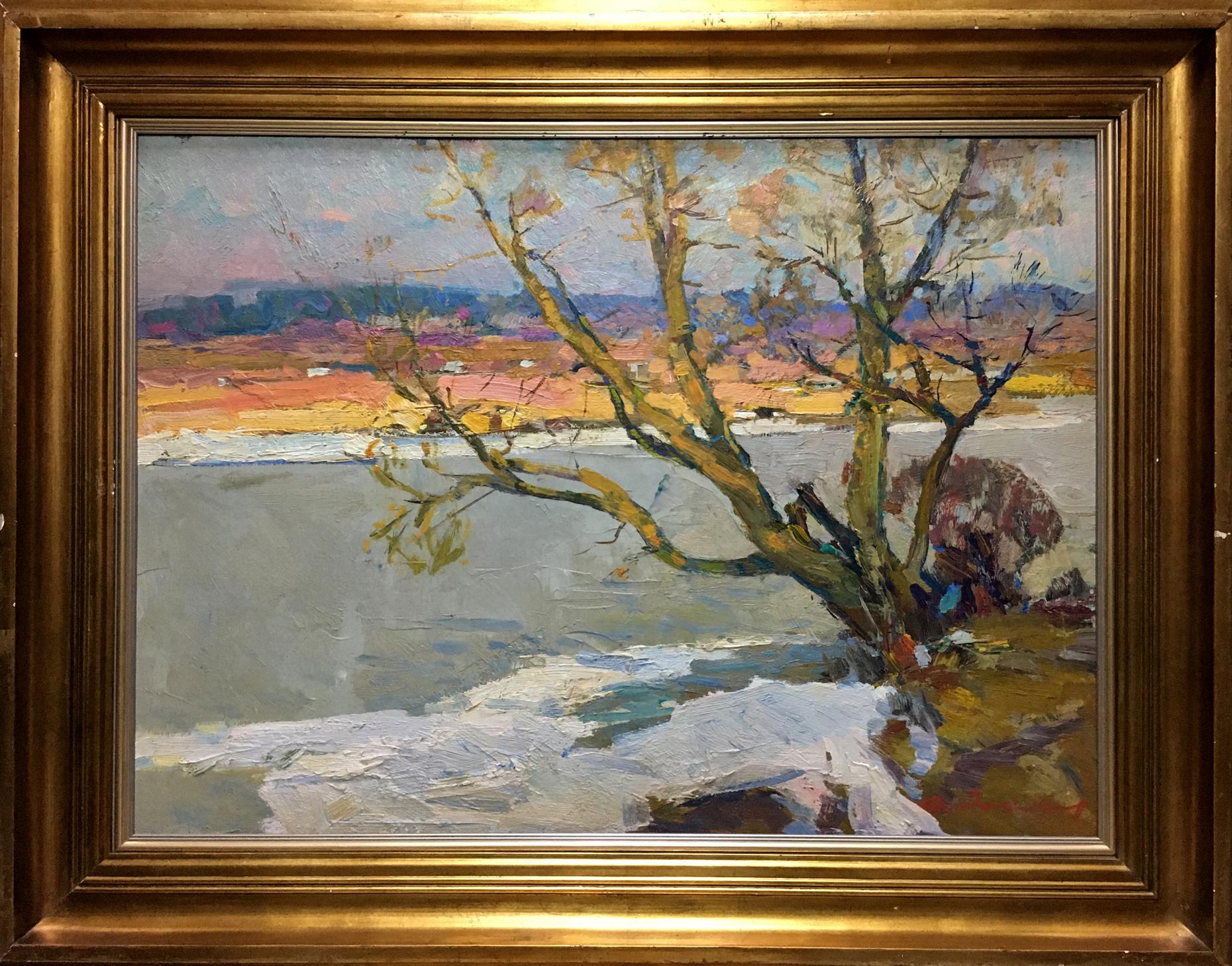 Oil painting Early winter by Zakharov Fedor Zakharovich, bare tree over icy water