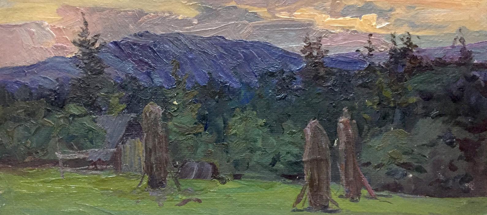 Serene impressionist evening landscape oil painting by Fomin Anatoly Nikiforovich