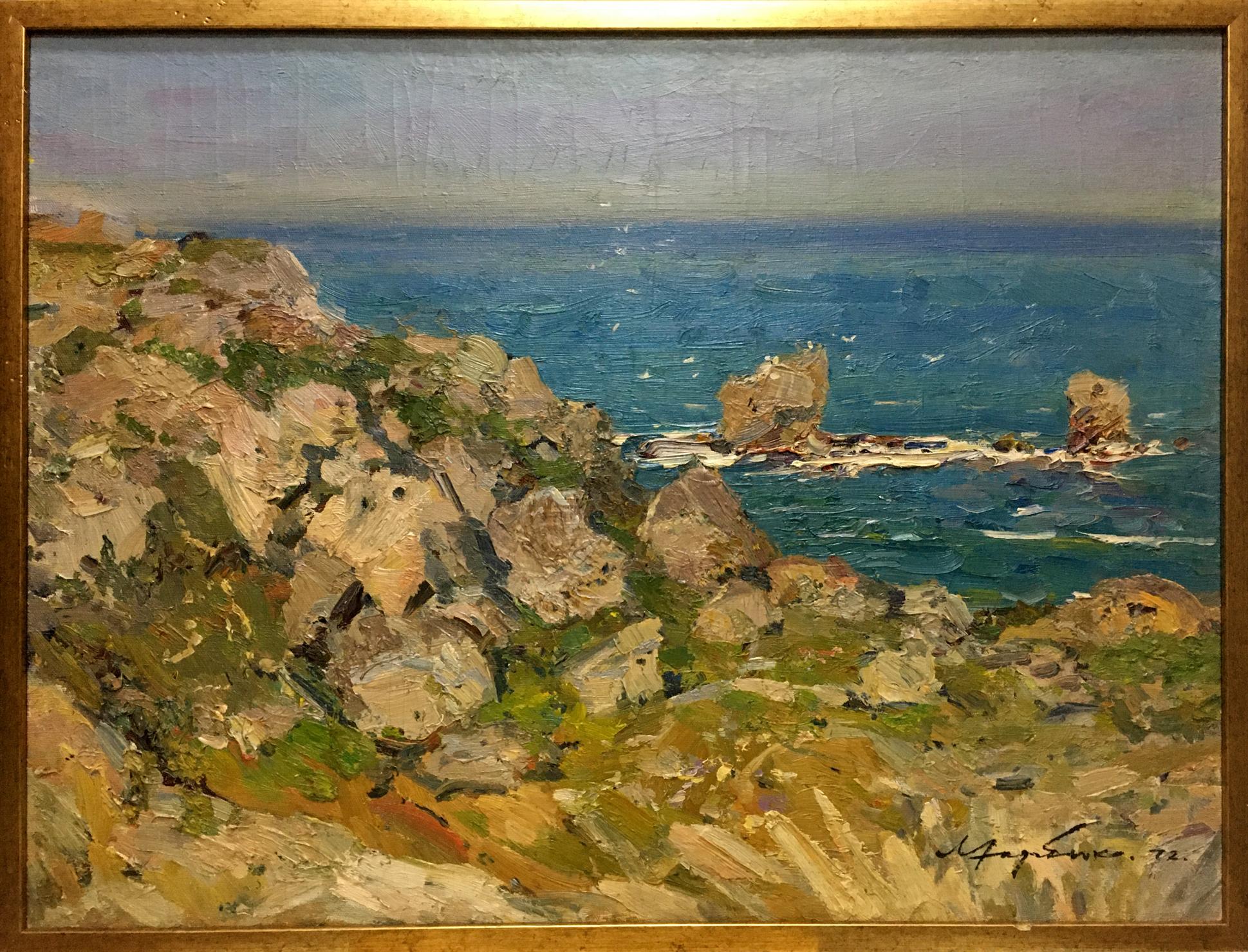 Oil painting Stone coast by Khodchenko Lev Pavlovich, coastal cliffs and sea