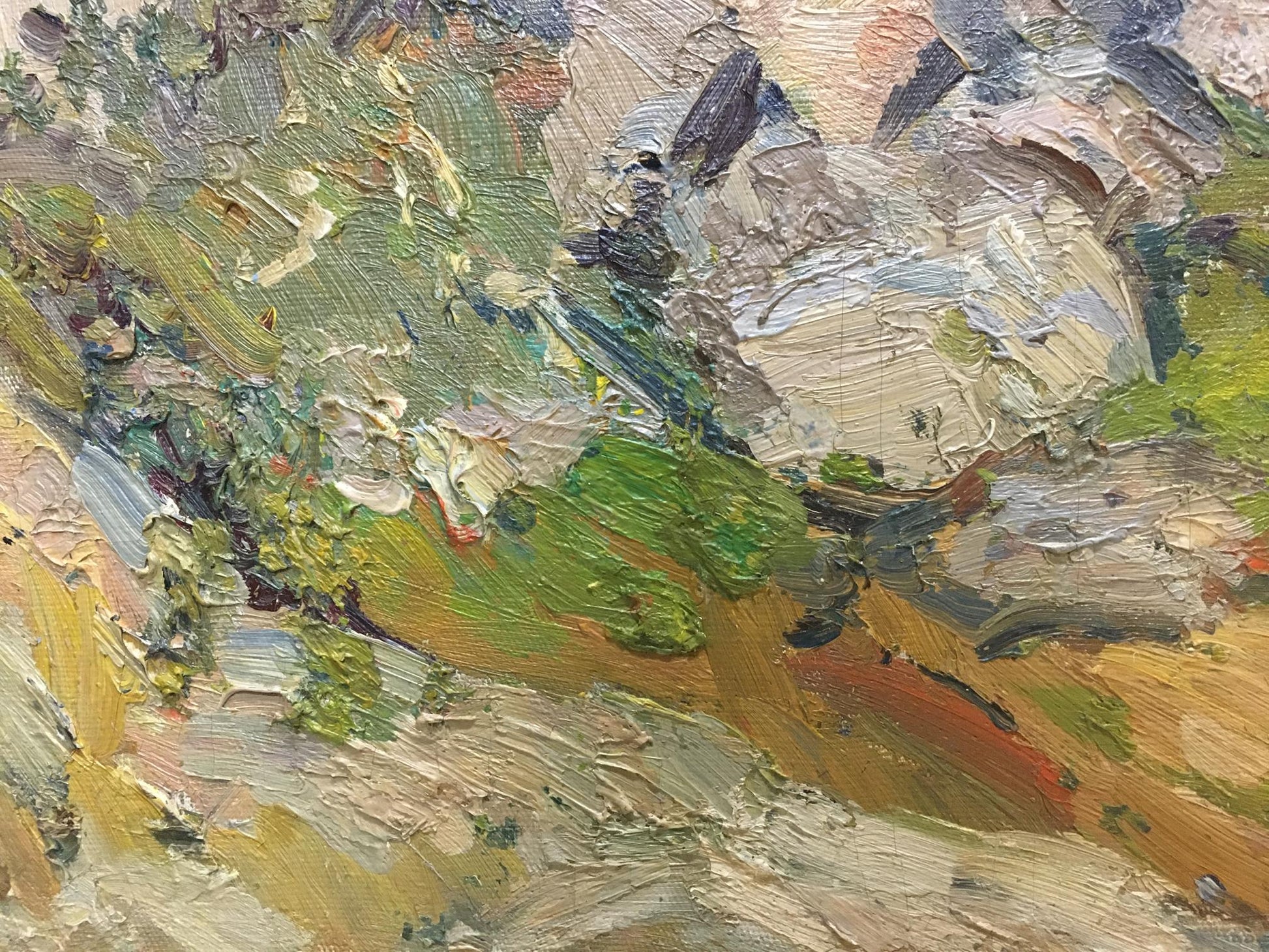 Oil painting Stone coast by Khodchenko Lev Pavlovich, textured impasto greens