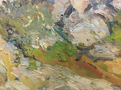 Oil painting Stone coast by Khodchenko Lev Pavlovich, textured impasto greens