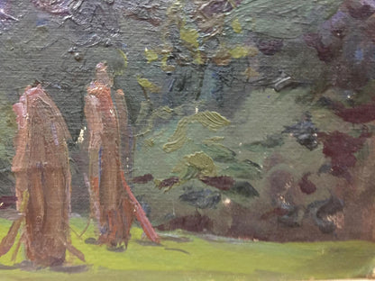 Oil painting by Fomin Anatoly Nikiforovich: two robed figures in evening landscape