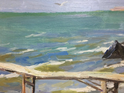 Oil painting of sea shore pier by Dmitriev Alexander Vladimirovich