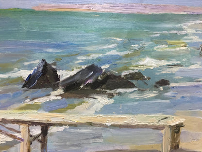 Oil painting of turbulent sea shore rocks by Dmitriev Alexander Vladimirovich