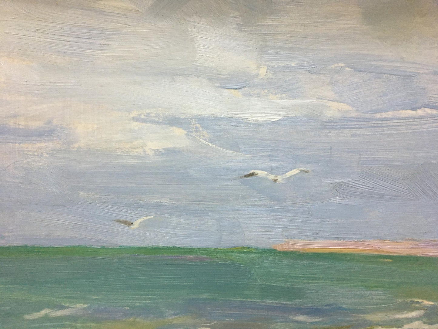 Oil painting of seagulls gliding over sea by Dmitriev Alexander Vladimirovich