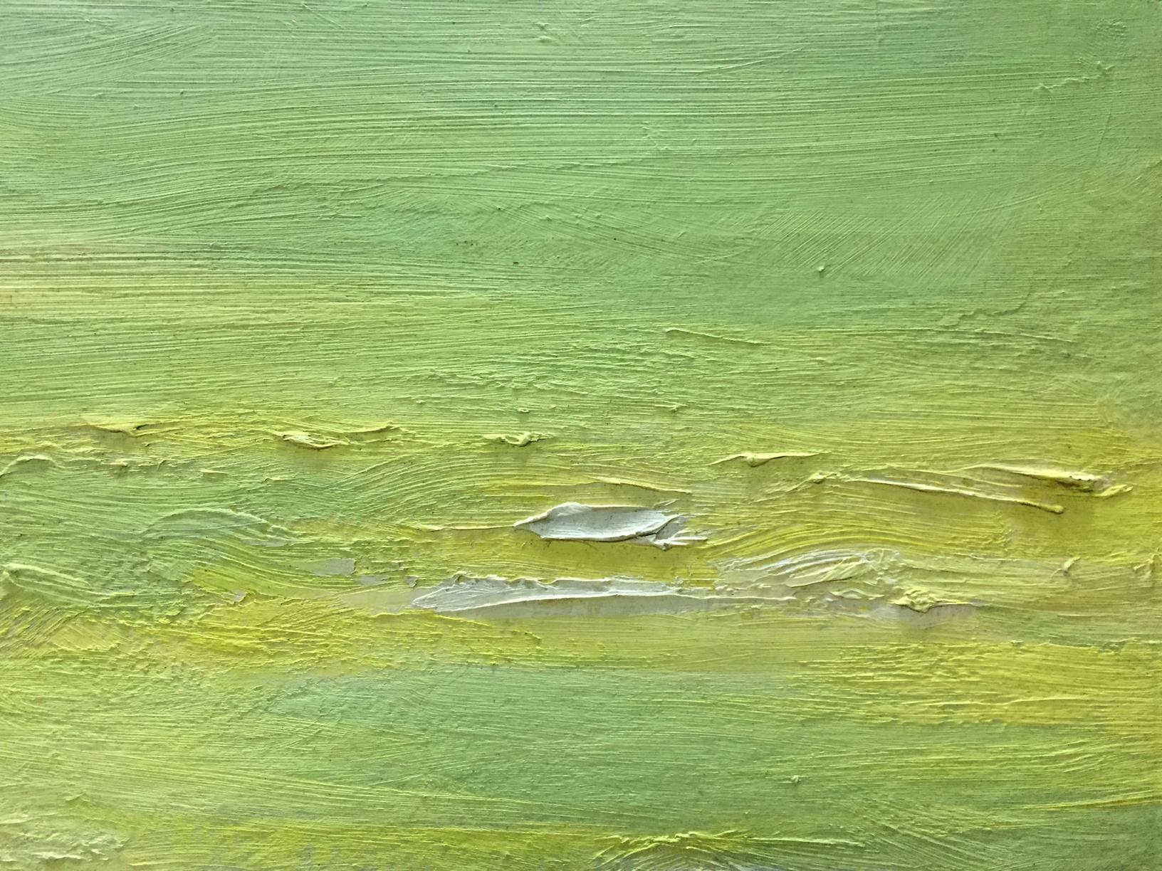 Oil painting of people sunbathing by P. Tkachenko in green-yellow gradient