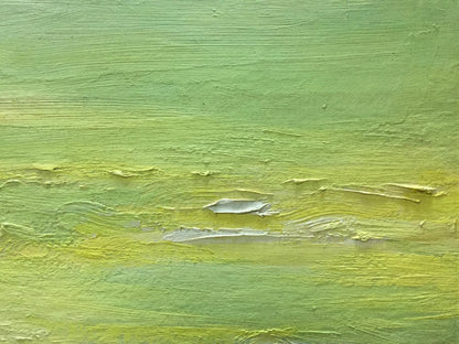 Oil painting of people sunbathing by P. Tkachenko in green-yellow gradient