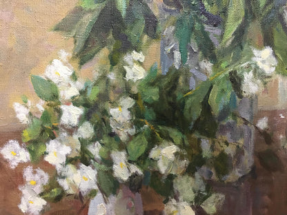 Oil painting by Sorokoletov Gavriil Vladimirovich: white flowers with yellow centers