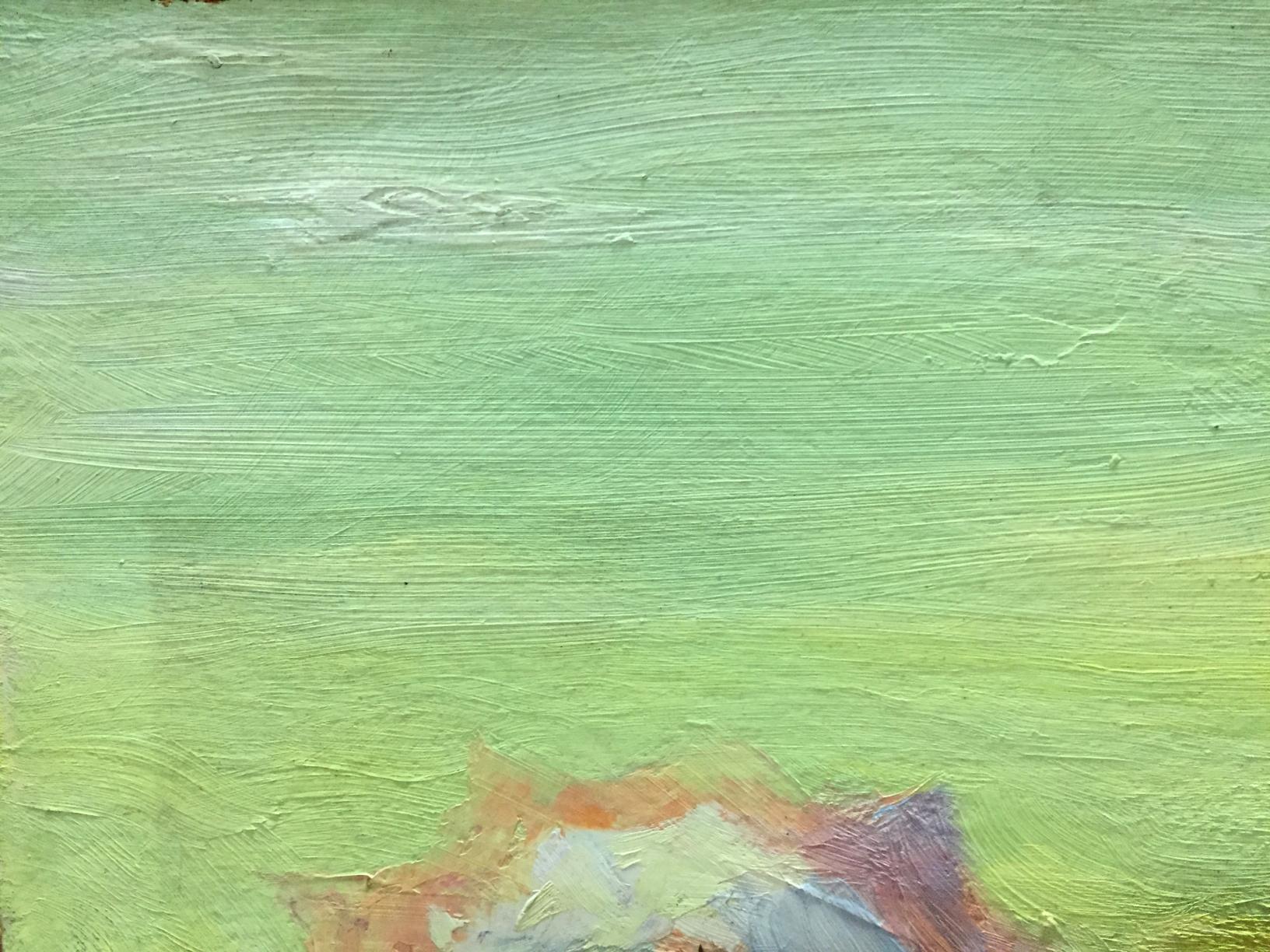 Textured green oil painting by P. Tkachenko of people sunbathing