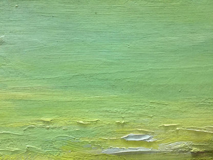 Oil painting of people sunbathing by P. Tkachenko in green-yellow gradient