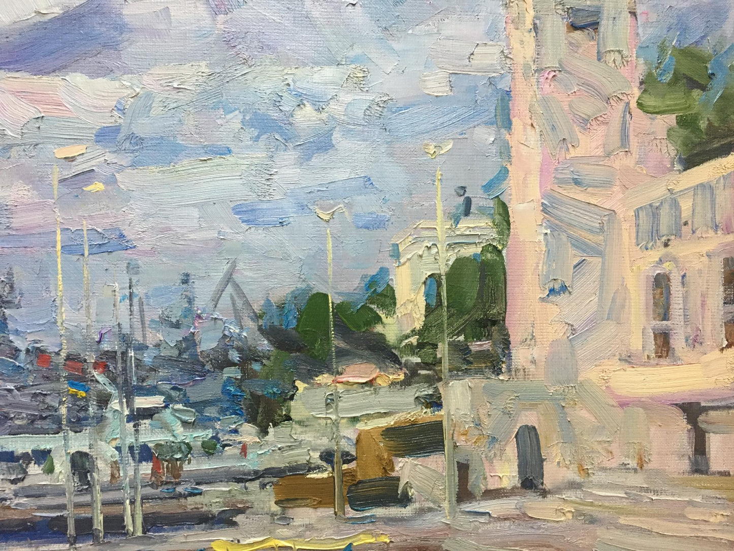 Impressionistic oil painting of Shadrin city port by Alexander Petrovich