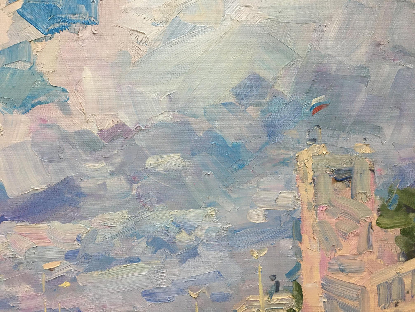 Textured impressionistic oil painting of city port by Shadrin Alexander Petrovich