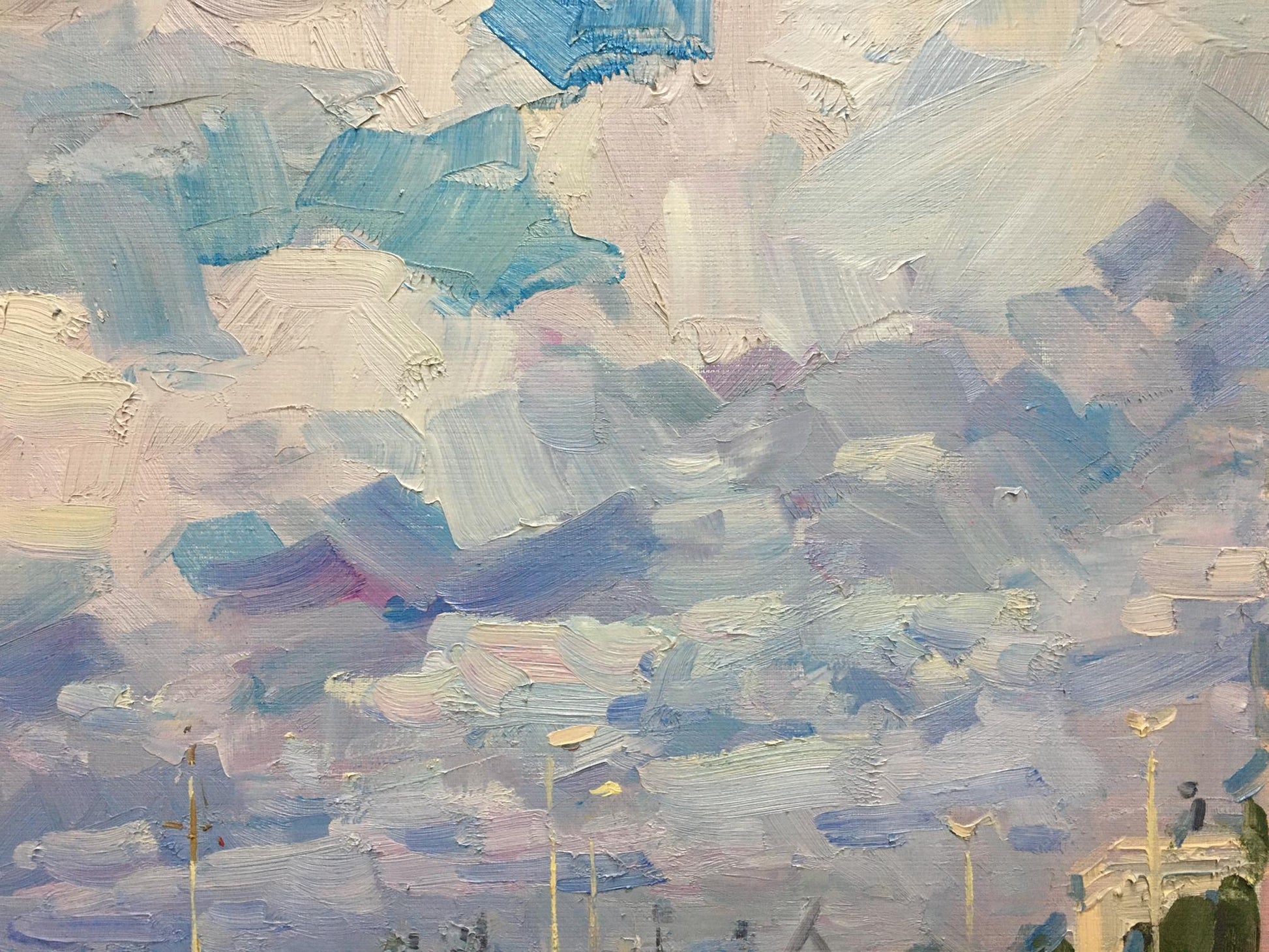 Impressionistic oil painting of textured purple-blue sky by Shadrin Alexander Petrovich