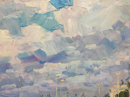 Impressionistic oil painting of textured purple-blue sky by Shadrin Alexander Petrovich