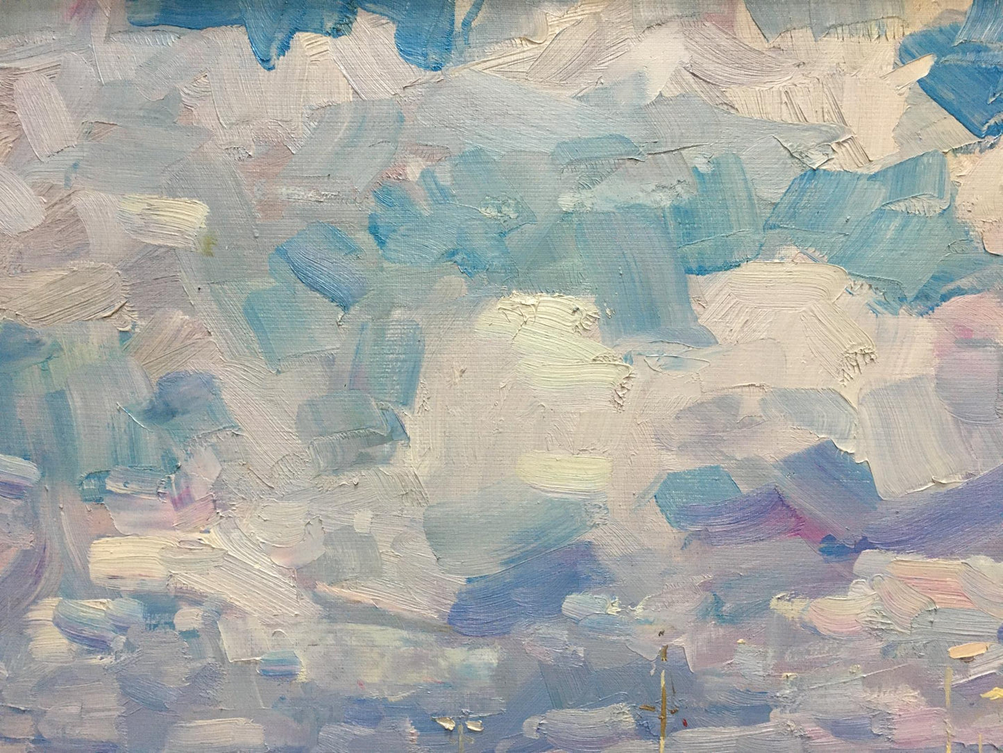 Oil painting City port by Shadrin Alexander Petrovich with impressionistic clouds