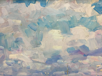 Oil painting City port by Shadrin Alexander Petrovich with impressionistic clouds