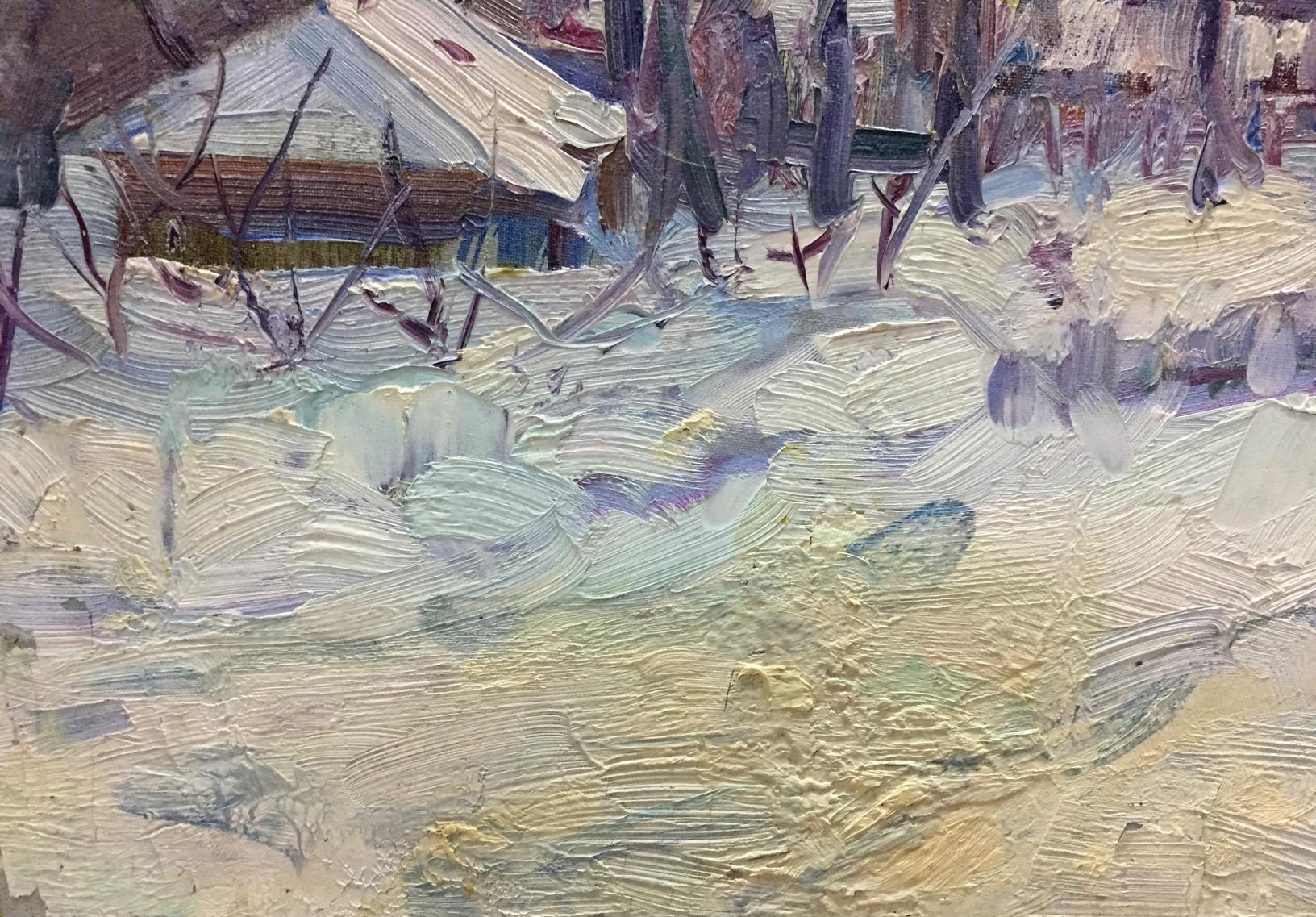 Textured impressionistic snowy landscape oil painting by M.y Grigory Semenovich