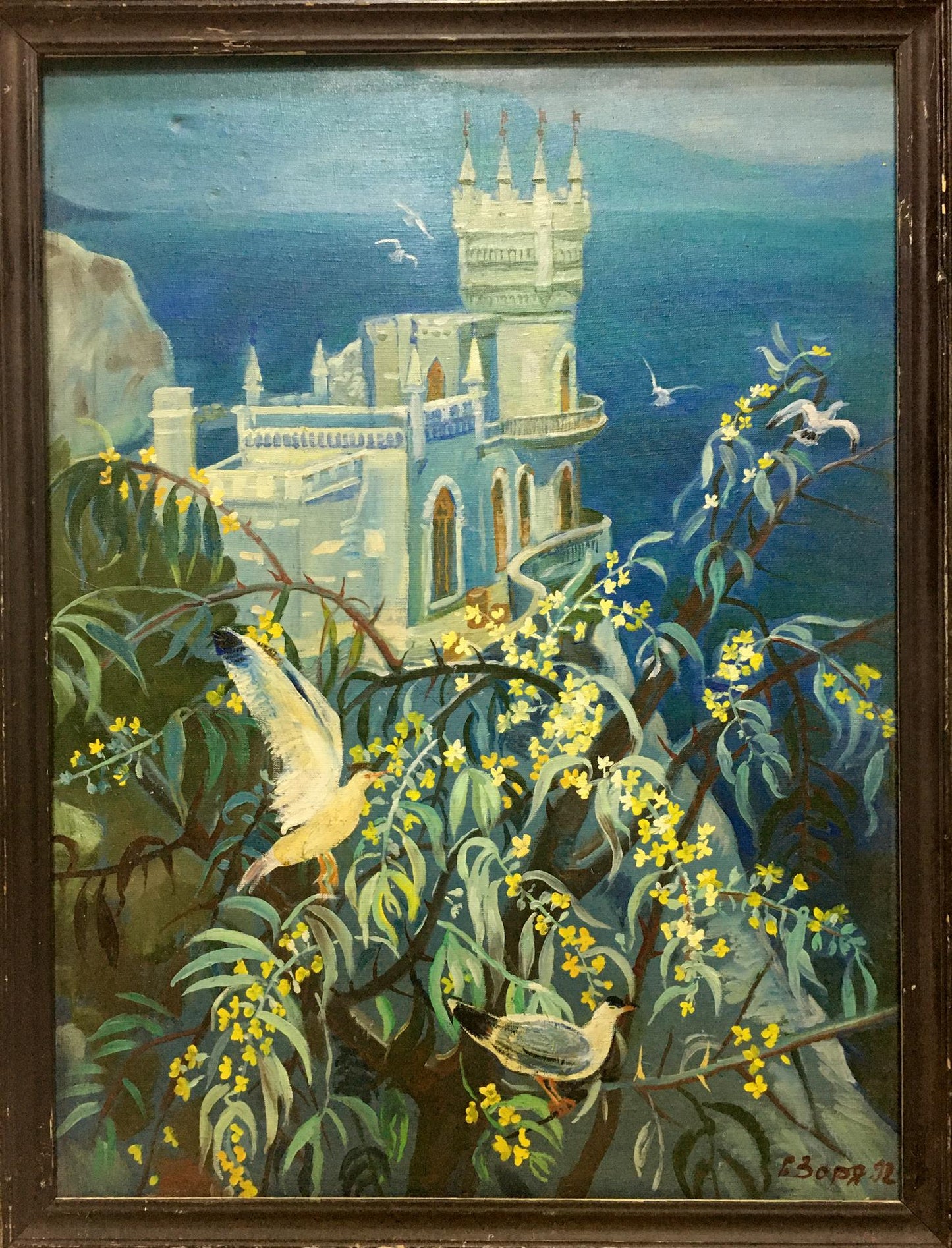 Oil painting C. Zorya by Galina Denisovna: white castle on cliffs
