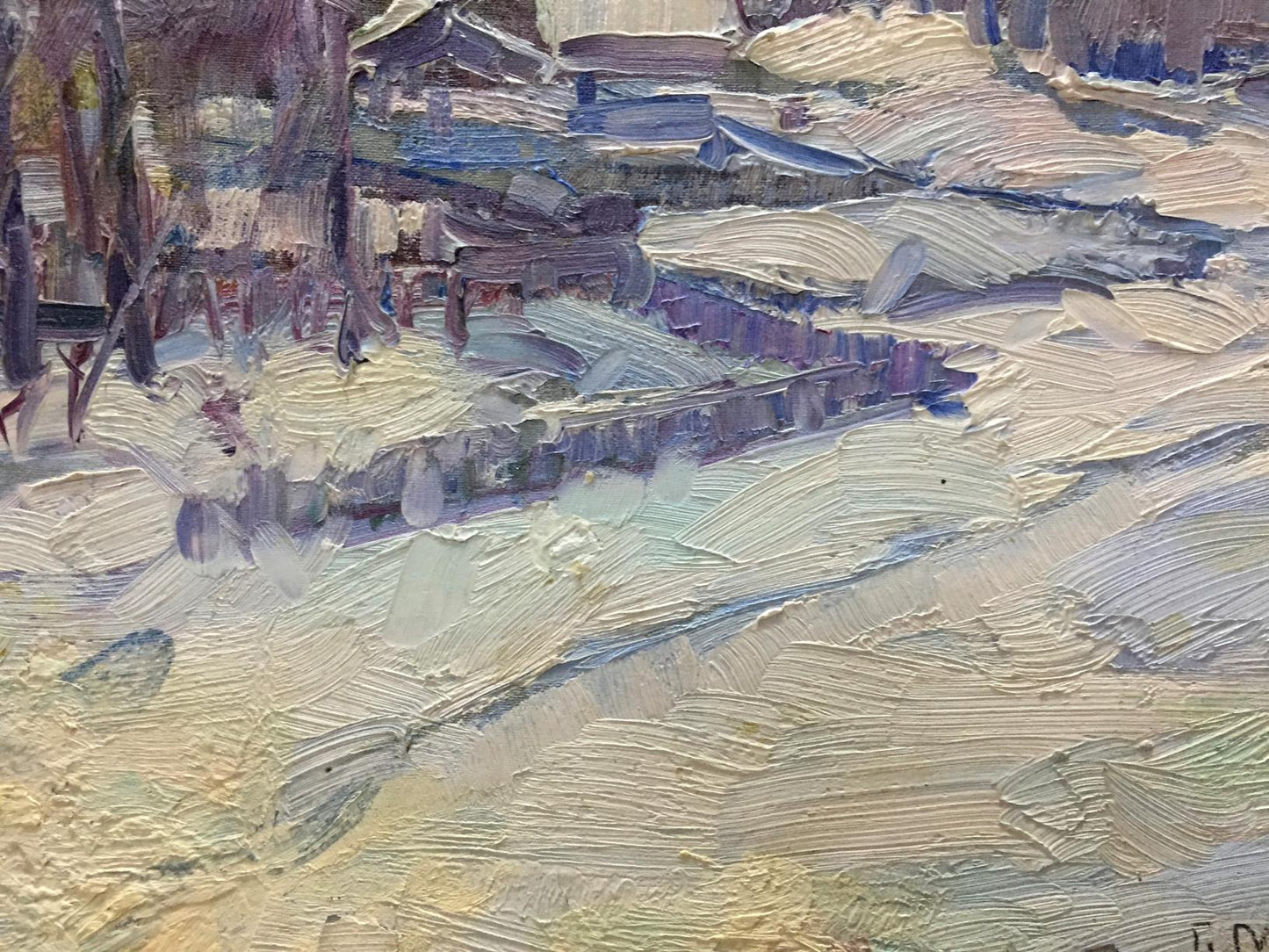 Textured impressionist snowy landscape oil painting by M.y Grigory Semenovich
