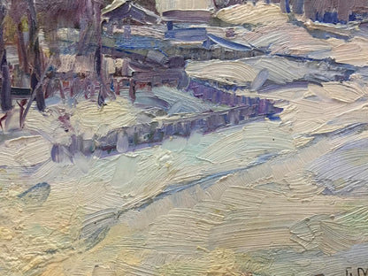 Textured impressionist snowy landscape oil painting by M.y Grigory Semenovich