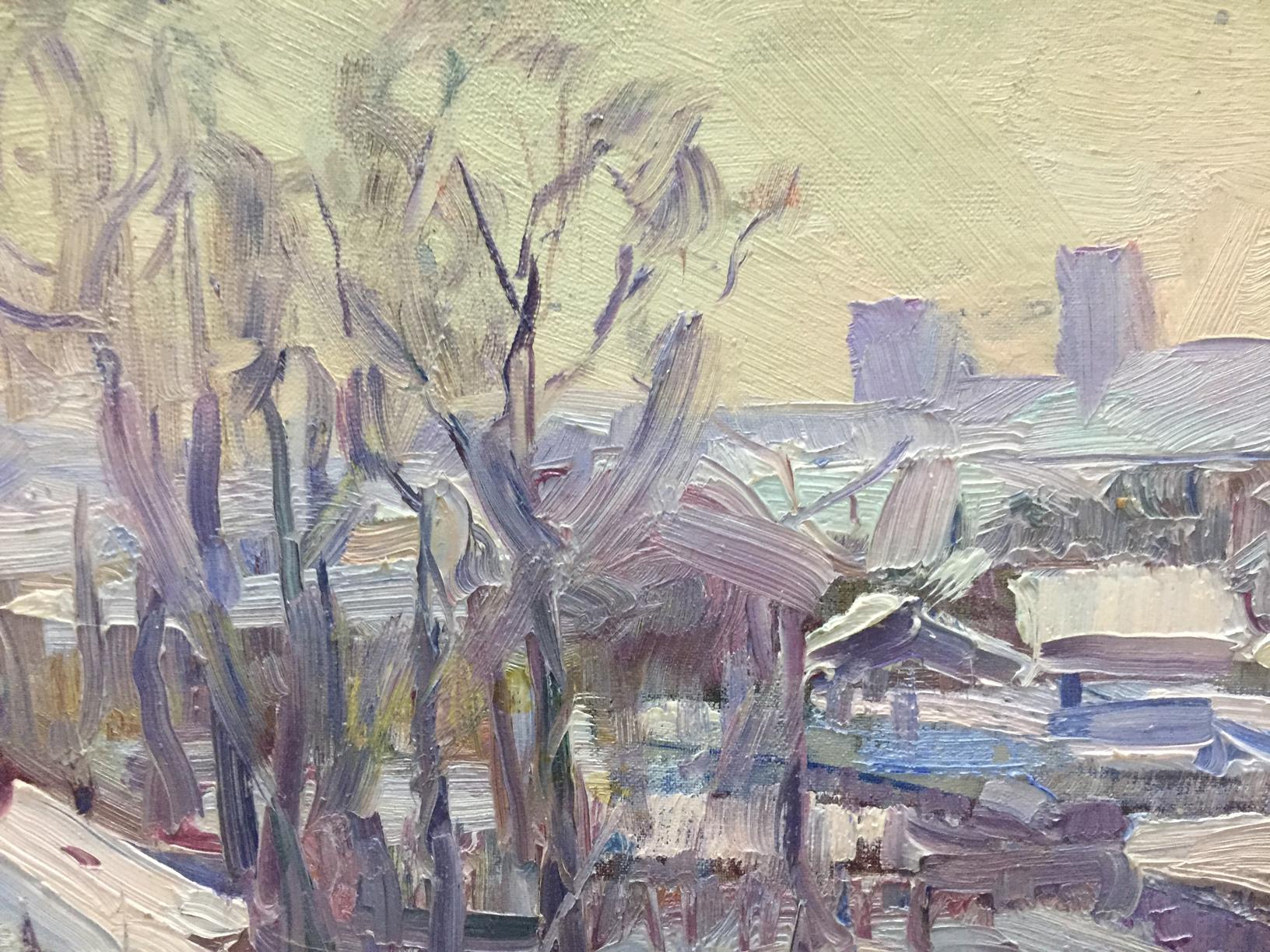 Oil painting On Shuliavka by M.y Grigory Semenovich, bare trees in purples