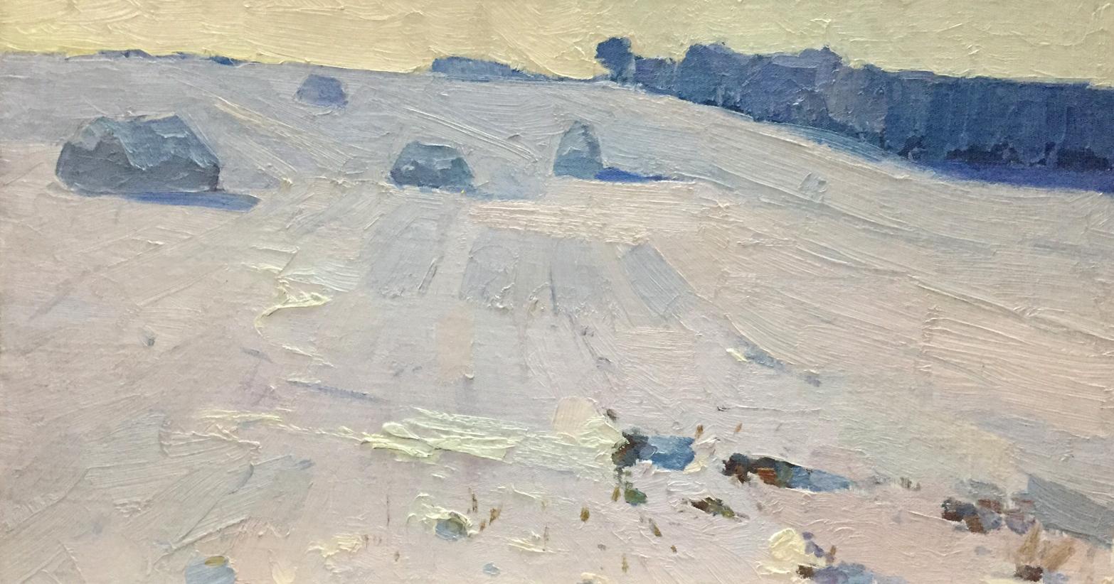 Oil painting Steppe in winter by Potapenko Andrey Ilyich, snowy textured landscape