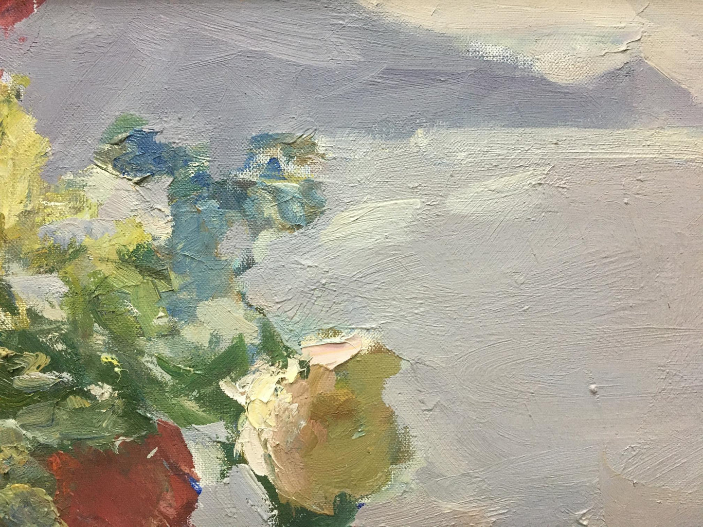 Oil painting of red and white rose bouquet by Moses Gantman