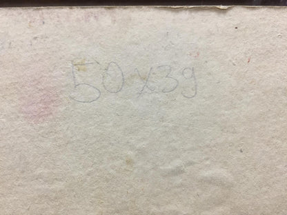 Back of oil painting portrait of lonely girl with faded gray pencil markings on textured off-white paper