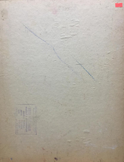 Back of weathered off-white canvas for Oil painting Portrait of a lonely girl