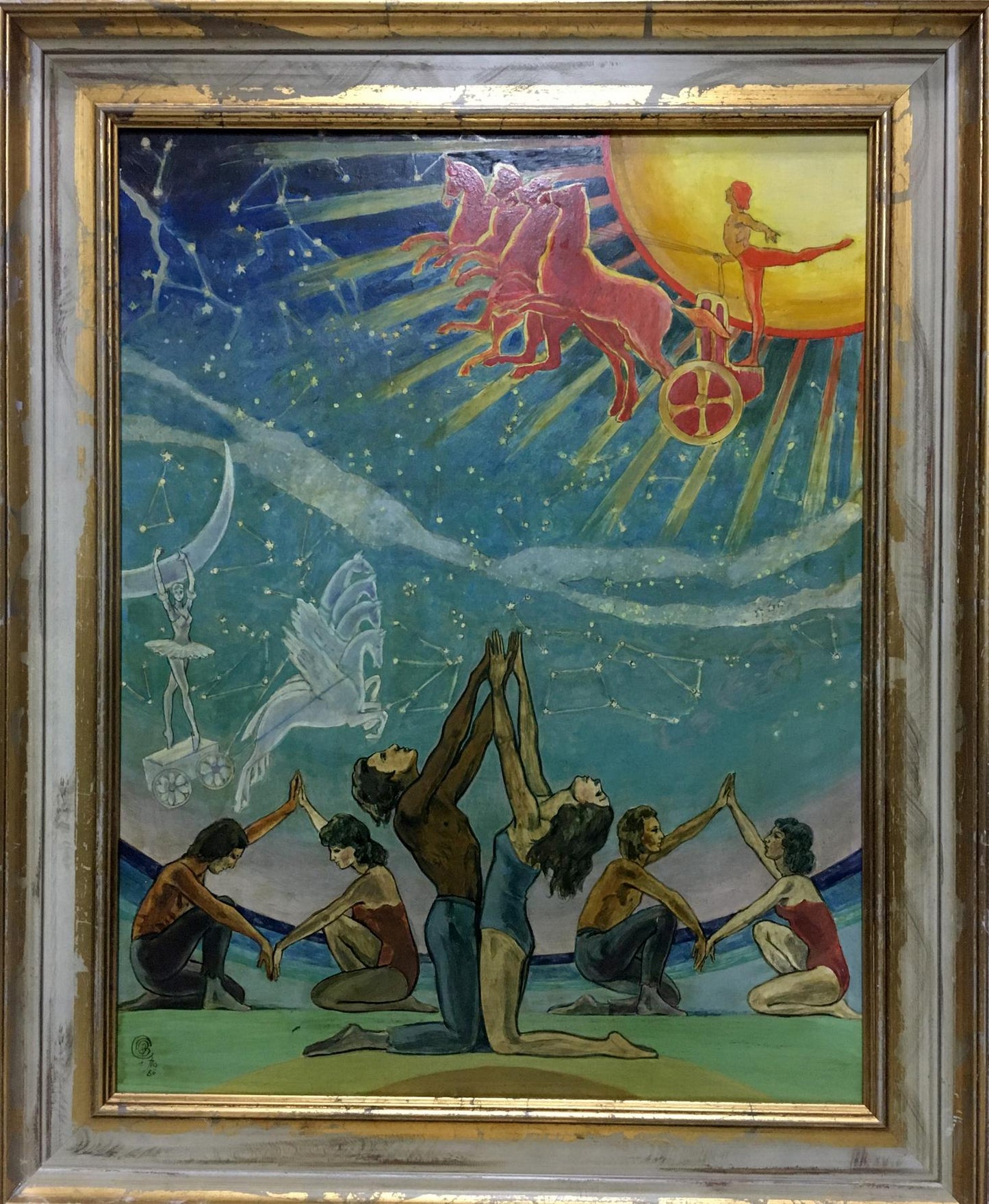 Vibrant surreal abstract oil painting by Strelnikov Vladimir Vladimirovich in gold frame