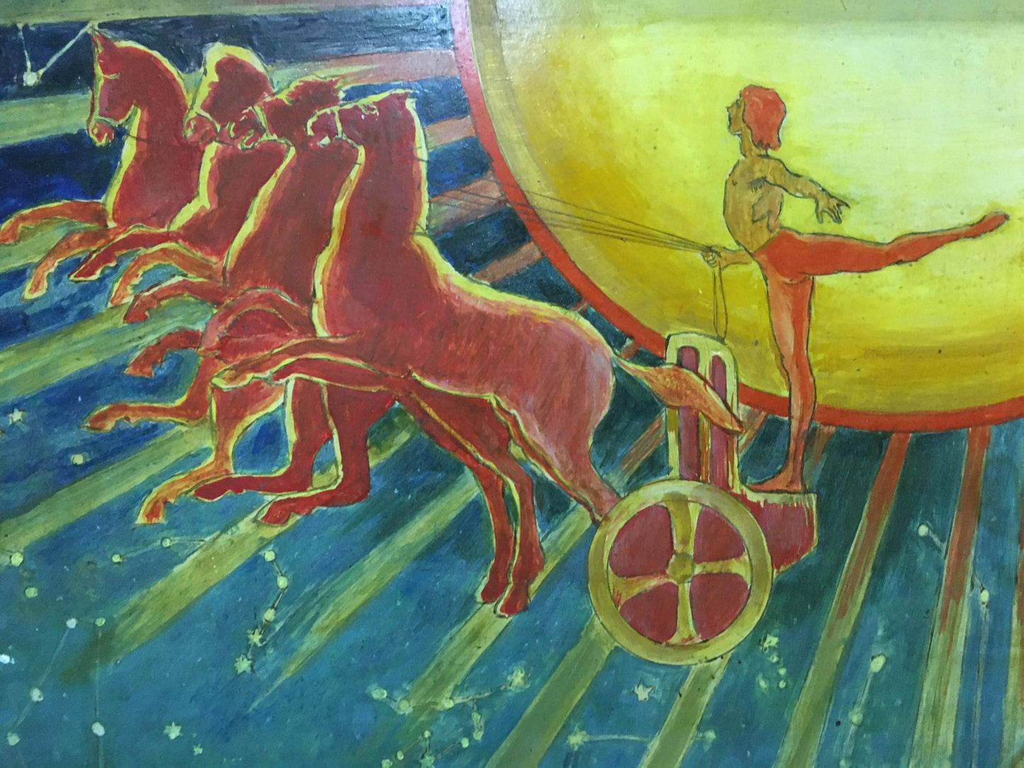 Vibrant abstract oil painting by Strelnikov Vladimir Vladimirovich: red chariot mural
