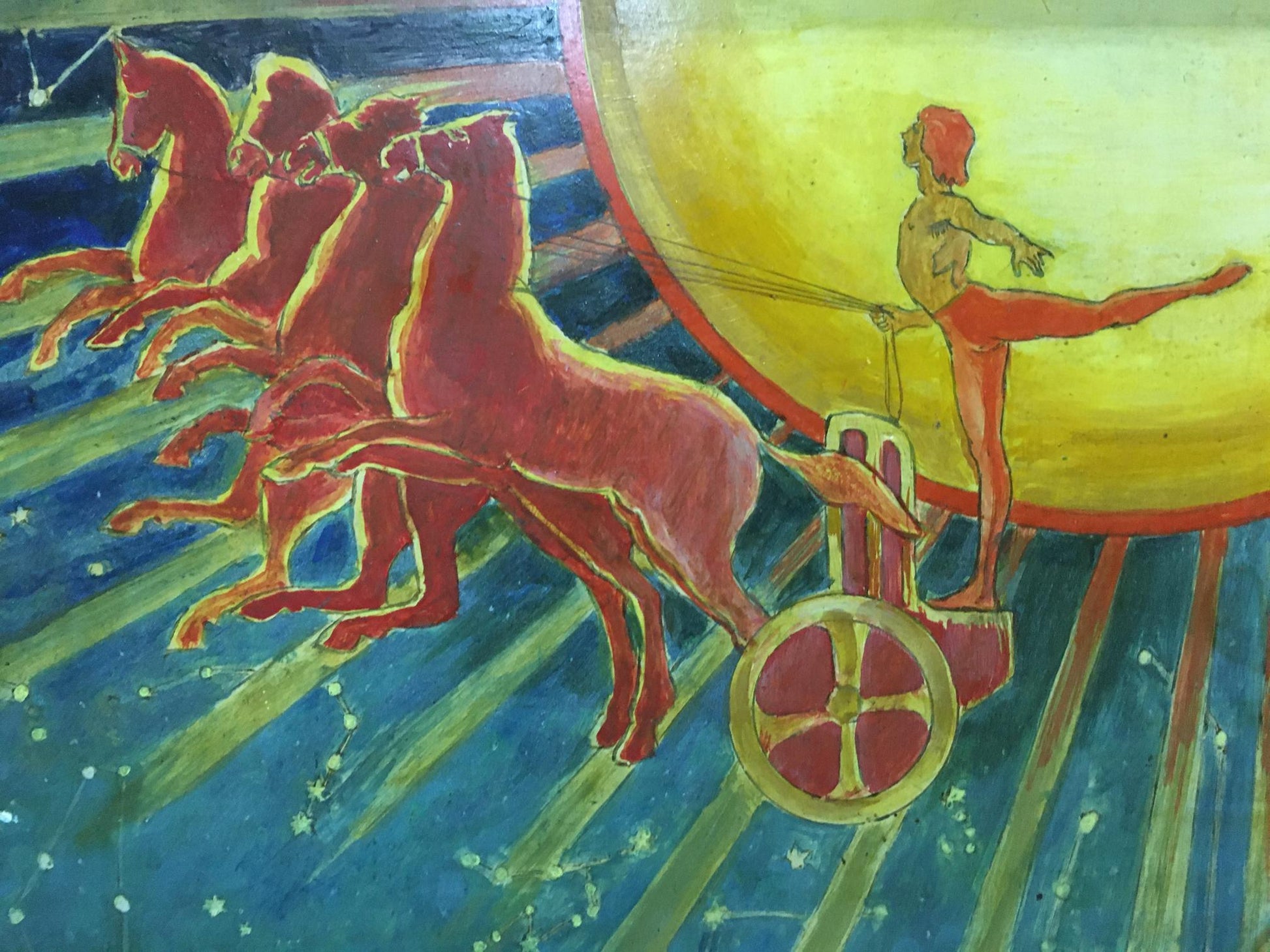Vibrant abstract oil painting by Strelnikov Vladimir Vladimirovich: red chariot mural