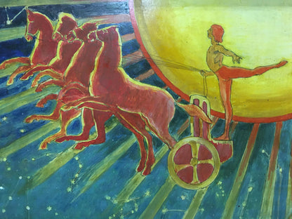 Vibrant abstract oil painting by Strelnikov Vladimir Vladimirovich: red chariot mural