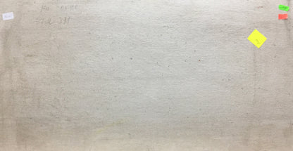 Oil painting on window: beige textured wall with sticky notes and markings