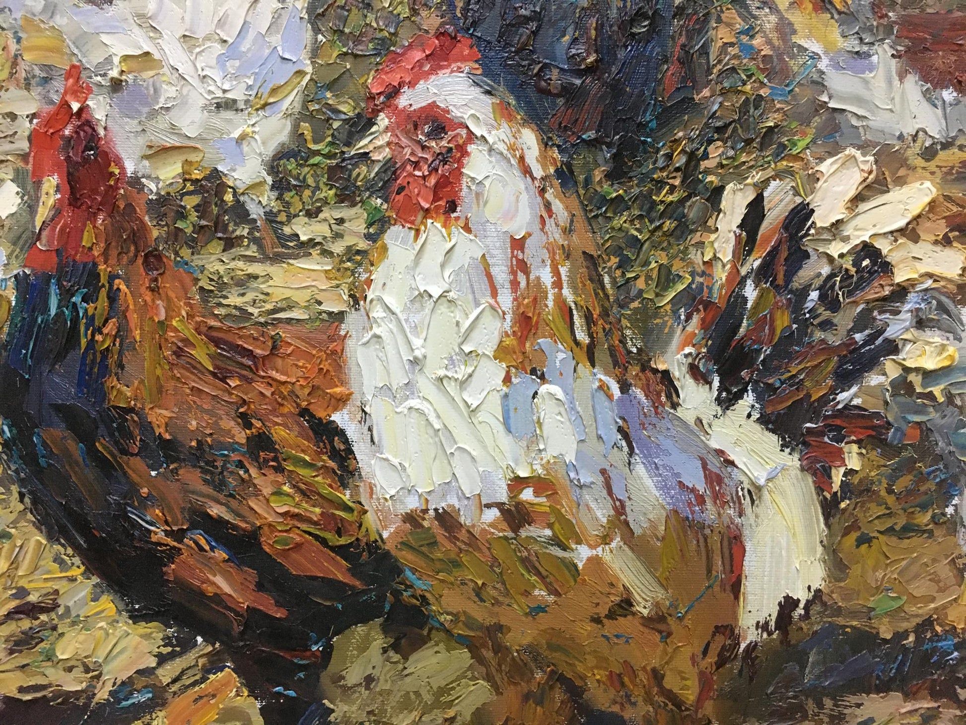 Oil painting portrait of two roosters by Savchenko Yuri Grigorievich