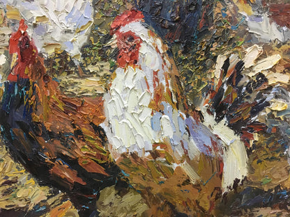 Oil painting portrait of two roosters by Savchenko Yuri Grigorievich