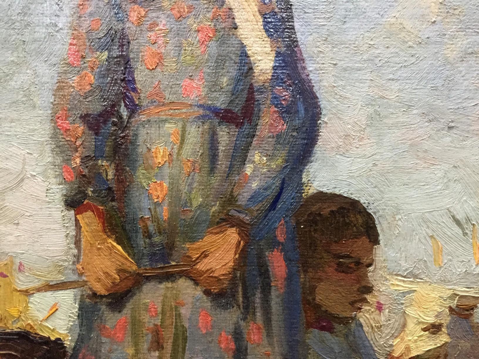 Impressionistic oil painting of kids with goats by Yuzefovich Natalia Vladimirovna